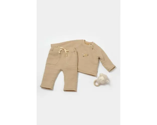 Set bluza dublata si pantaloni, Winter muselin, 100% bumbac - Apricot, BabyCosy (Marime: 9-12 luni)