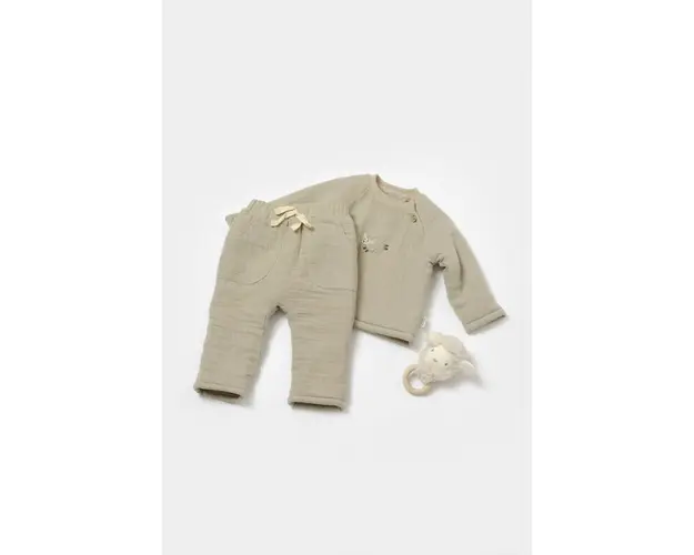 Set bluza dublata si pantaloni, Winter muselin, 100% bumbac - Verde, BabyCosy (Marime: 9-12 luni)