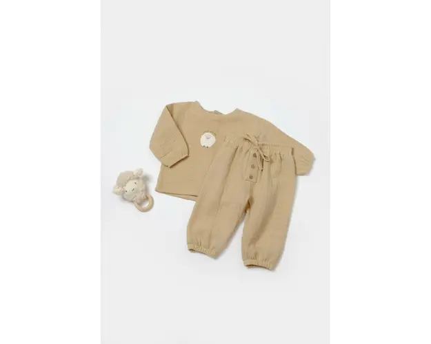 Set bluza si pantaloni, Winter muselin, 100% bumbac - Apricot, BabyCosy (Marime: 6-9 luni)
