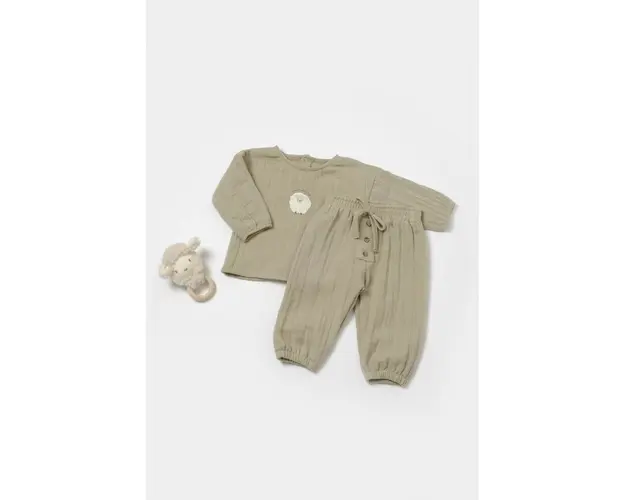Set bluza si pantaloni, Winter muselin, 100% bumbac - Verde, BabyCosy (Marime: 18-24 Luni)