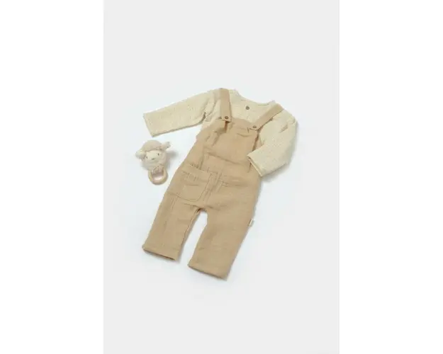 Set bluza si salopeta, Winter muselin, 100% bumbac - Apricot, BabyCosy (Marime: 3-6 Luni)