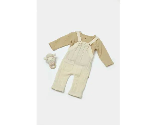 Set bluza si salopeta, Winter muselin, 100% bumbac - Stone, BabyCosy (Marime: 9-12 luni)
