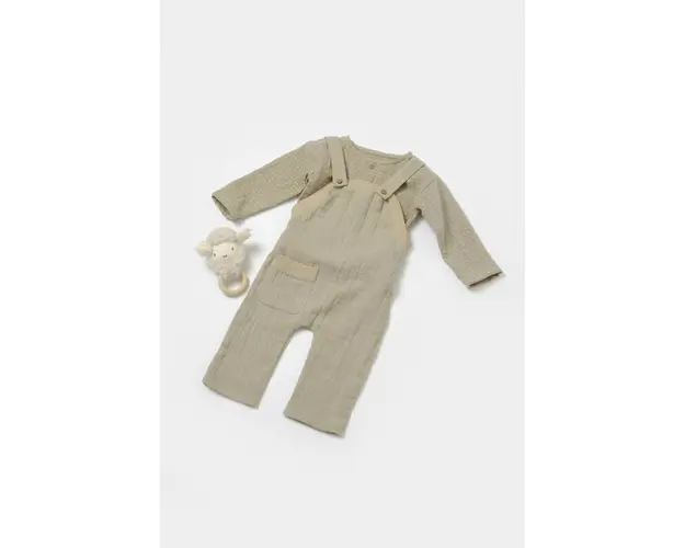 Set bluza si salopeta, Winter muselin, 100% bumbac - Verde, BabyCosy (Marime: 12-18 Luni)