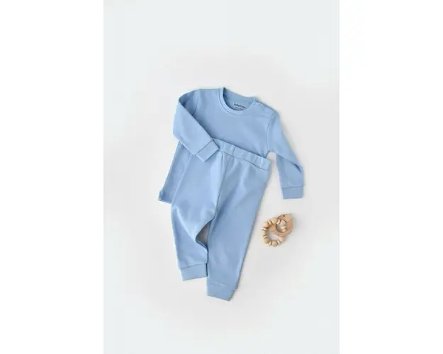 Set bluzita cu maneca lunga si pantaloni lungi - bumbac organic 100% - Bleu, BabyCosy (Marime: 3-6 Luni)