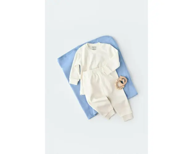 Set bluzita cu maneca lunga si pantaloni lungi - bumbac organic 100% - Ecru, BabyCosy (Marime: 9-12 luni)