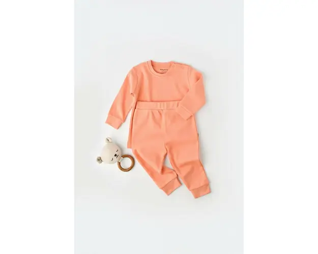 Set bluzita cu maneca lunga si pantaloni lungi - bumbac organic 100% - Roz, BabyCosy (Marime: 6-9 luni)