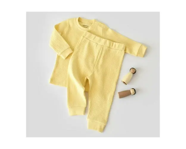 Set bluzita cu maneca lunga si pantaloni lungi din bumbac organic si 5% elastan - Galben BabyCosy (Marime: 18-24 Luni)