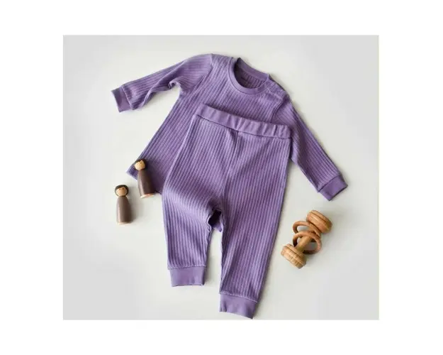 Set bluzita cu maneca lunga si pantaloni lungi din bumbac organic si 5% elastan - Mov, BabyCosy (Marime: 6-9 luni)