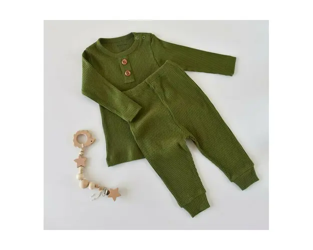 Set bluzita cu maneca lunga si pantaloni lungi din bumbac organic si modal - Verde BabyCosy (Marime: 6-9 luni)