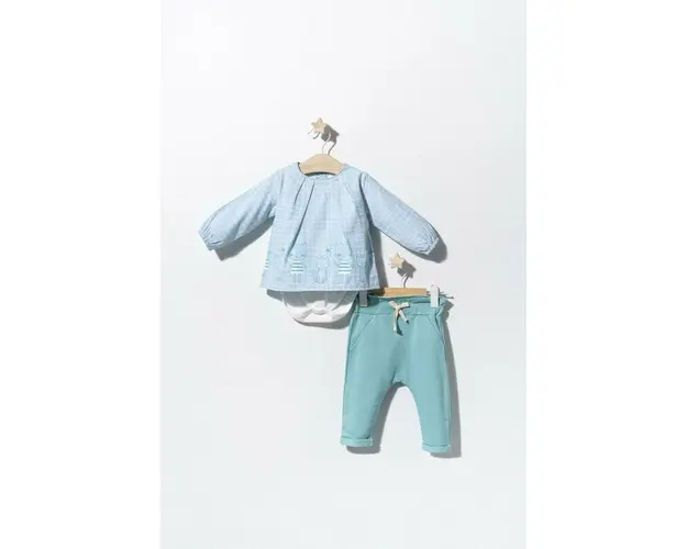 Set bluzita de vara cu pantalonasi pentru bebelusi Cats, Tongs baby (Culoare: Albastru, Marime: 9-12 luni)