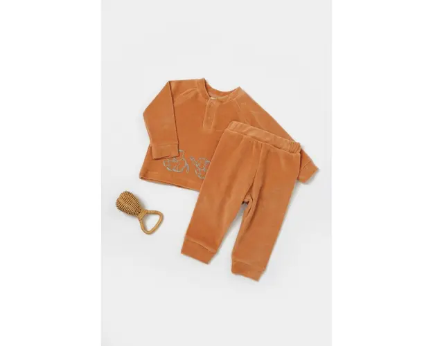 Set bluzita si pantaloni Elefant, 80%bumbac organic si 20% poliester - Caramiziu, BabyCosy (Marime: 6-9 luni)