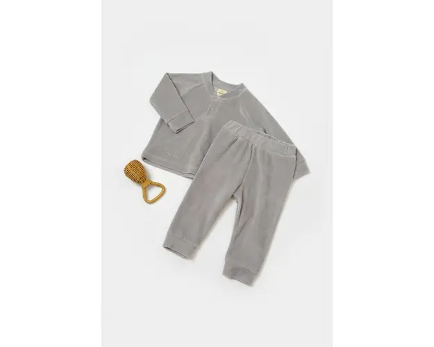 Set bluzita si pantaloni Elefant, 80%bumbac organic si 20% poliester - Gri, BabyCosy (Marime: 18-24 Luni)