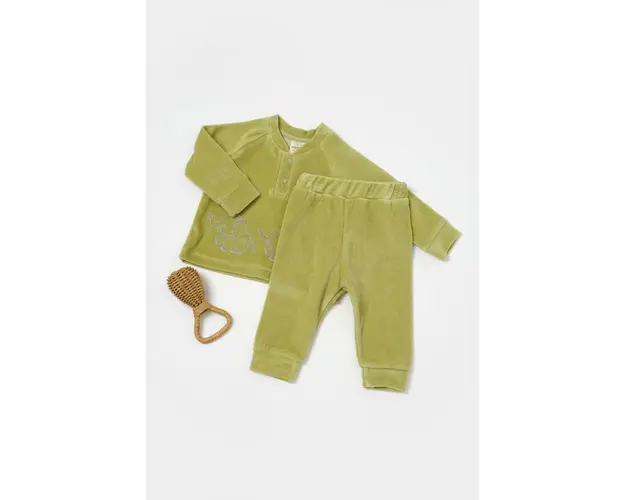 Set bluzita si pantaloni Elefant, 80%bumbac organic si 20% poliester - Verde, BabyCosy (Marime: 12-18 Luni)