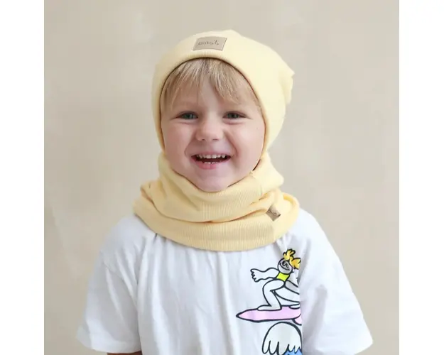 Set caciula si fular tip guler, galben - Banana, S - 1-3 ani, 46-52 cm by BabyLy