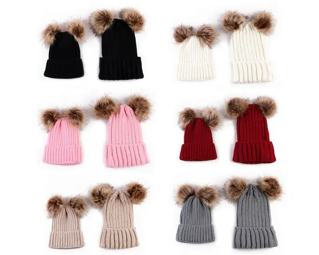 Set caciuli mama copil cu doua pampoane Drool (Culoare: Alb)