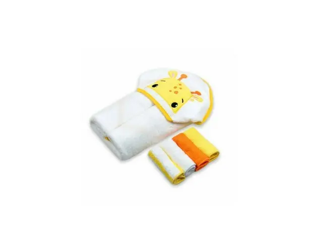 Mother's choice - Set cadou bebelusi cu 4 mini prosopele si prosop cu gluga din bumbac - girafa
