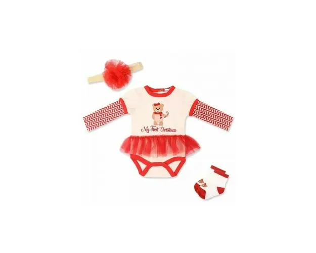 Mother's choice - Set cadou Craciun 3 piese pentru fetite My First Christmas - marimea 3-6 luni