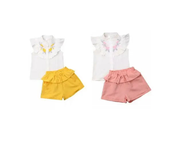Set camasuta si pantaloni cu broderie Drool (Culoare: Galben, Marime: 130)