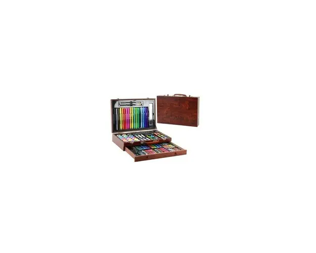 Set complet pentru pictura si desen, 123 piese, intr-o superba valiza din lemn
