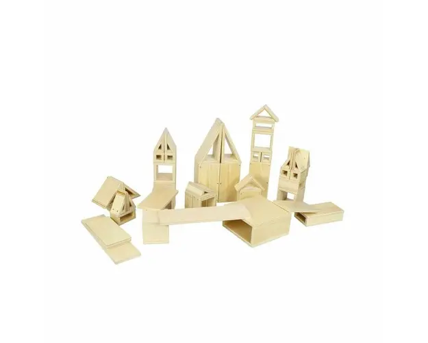 Set constructie 48 cuburi de lemn gigant cu interior gol, +3 ani, Masterkidz