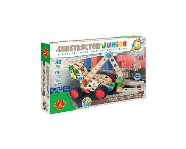 Set constructie 88 piese din lemn Constructor Junior-Motostivuitor 3in1, +4 ani, Alexander