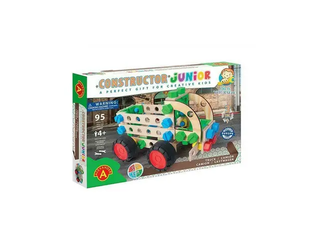 Set constructie 95 piese din lemn Constructor Junior- 3 in 1 Camion, Alexander