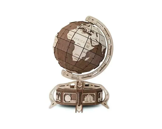 Set constructie cu mecanism Puzzle 3D THE GLOBE maro din lemn 393 piese @ EWA