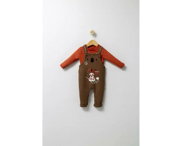 Set cu salopeta si bluzita pentru bebelusi Forest, Tongs baby (Culoare: Maro, Marime: 6-9 luni)