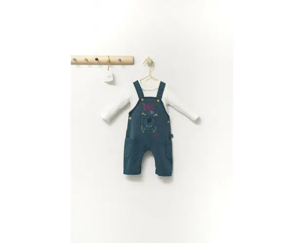 Set cu salopeta si bluzita pentru bebelusi Monster, Tongs baby (Culoare: Turcoaz, Marime: 6-9 luni)