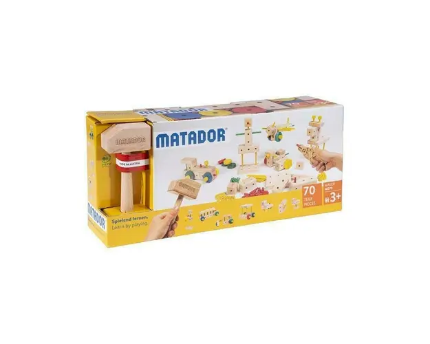 Set cuburi de constructie din lemn Maker 70 piese, +3 ani, Matador