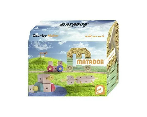 Set cuburi de constructie din lemn Maker World Country, +3 ani, Matador