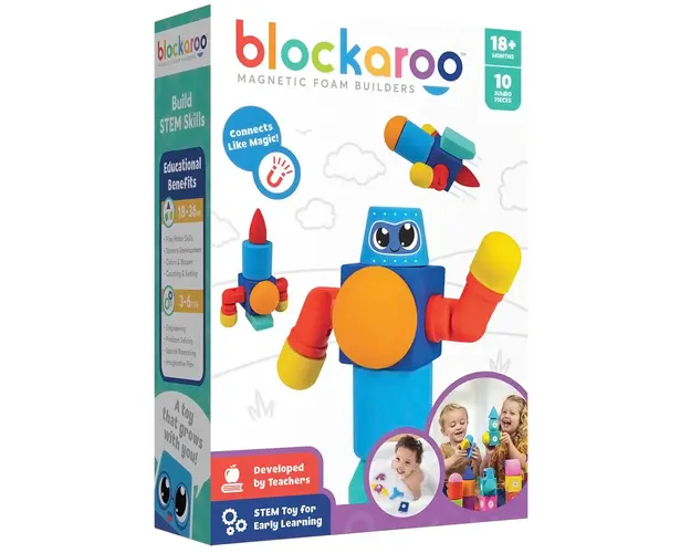 Clicstoys - Set cuburi din spuma cu magnet Blockaroo, Robot 10 piese