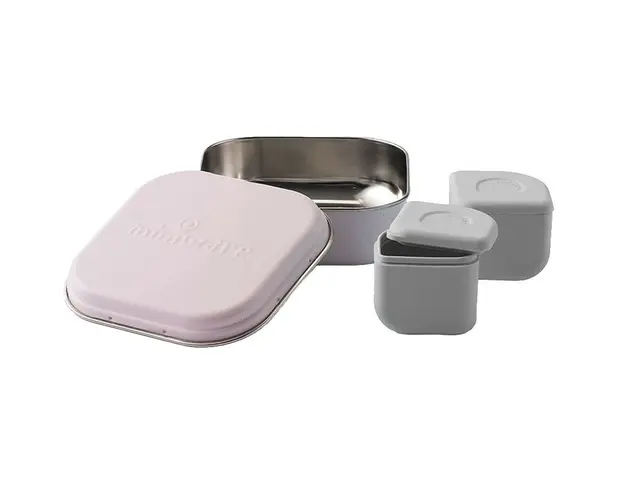 Set cutie cu 2 silipods pentru mancare bebelusi Miniware Grow bento, 3 piese, Cotton Candy+Grey