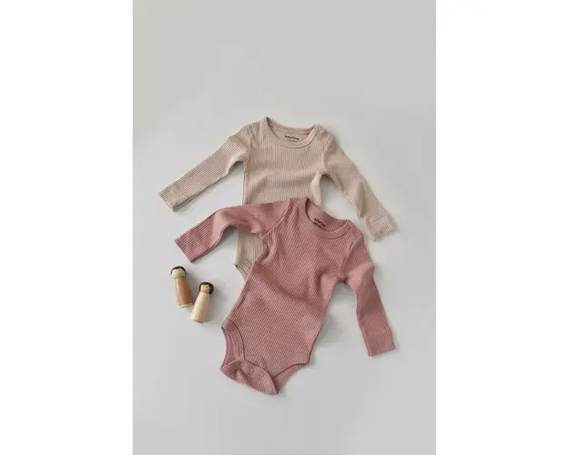 Set de 2 body-uri cu maneca lunga din bumbac organic si modal - Roz/Blush BabyCosy (Marime: 6-9 luni)