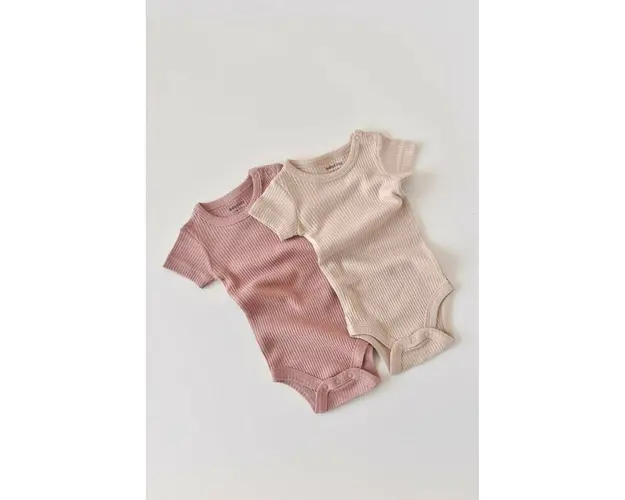 Set de 2 body-uri cu maneca scurta din bumbac organic si modal - Roz/Blush BabyCosy (Marime: 0-3 Luni)