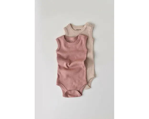 Set de 2 body-uri fara maneci din bumbac organic si modal - Roz/Blush BabyCosy (Marime: 6-9 luni)