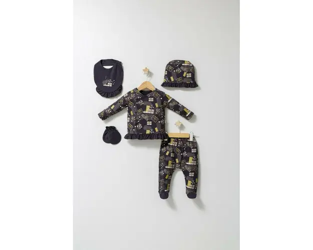 Set de 5 piese pentru nou nascut Fun Penguin, Tongs baby (Culoare: Gri)