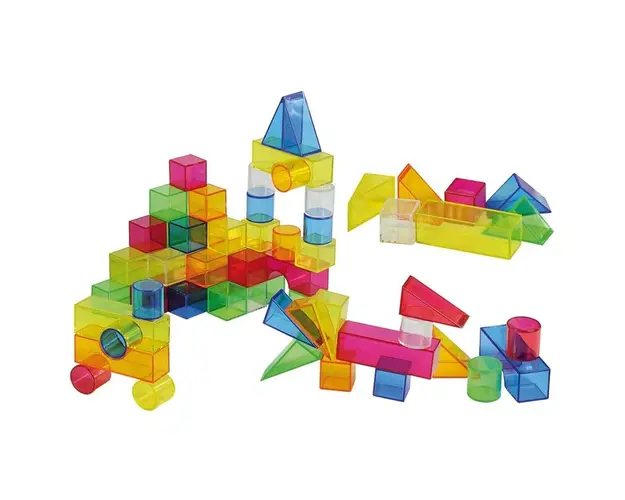 Set de 50 buc cuburi de constructii COLORATE transparente din plastic