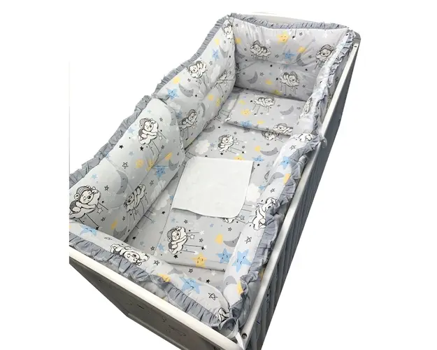 Set de 6 bucati aparatori protectii laterale patut 120x60 cm Deseda Ursuleti somnorosi gri