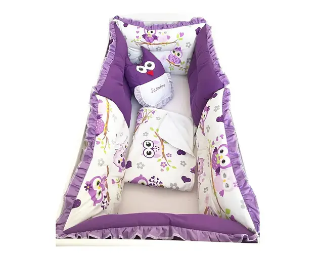 Set de 6 bucati aparatori protectii laterale patut 140x70 cm Deseda Bufnite violet