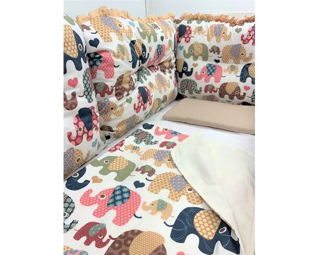 Set de 6 bucati aparatori protectii laterale patut 140x70 cm Deseda Elefantei maro