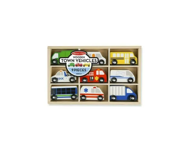 Melissa & doug - Set de 9 masinute utilitare din lemn