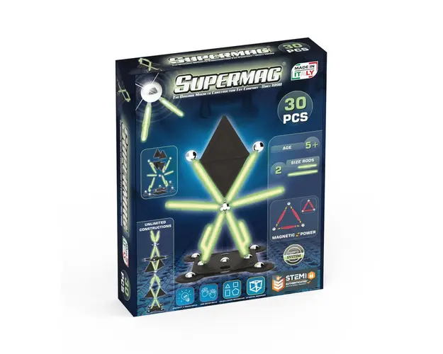Set de constructie magnetic Supermag Projects Glow 30 piese