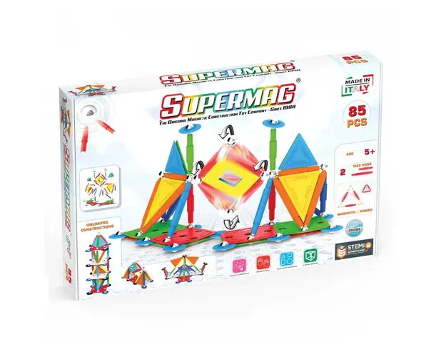 Set de constructie magnetic Supermag Projects Multicolor 85 piese