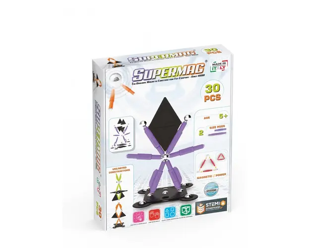Set de constructie magnetic Supermag Projects Technicolor 30 piese