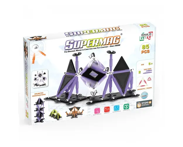 Set de constructie magnetic Supermag Projects Tehnicolor 85 piese