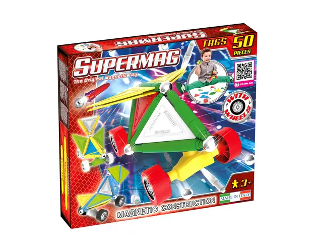 Set de constructie masini cu piese magnetice Supermag 50 piese