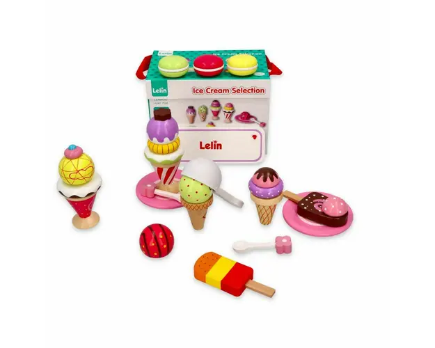 Set de joaca 25 piese din lemn pentru inghetata Lelin L40105