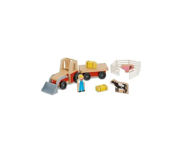 Melissa & Doug - Set De Joaca Excavator Din Lemn Cu Remorca