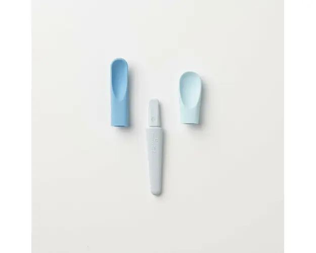 Set de lingurite 2 in 1 bebelusi Miniware Pre2PRO, 100% din materiale naturale biodegradabile, Blue Banana